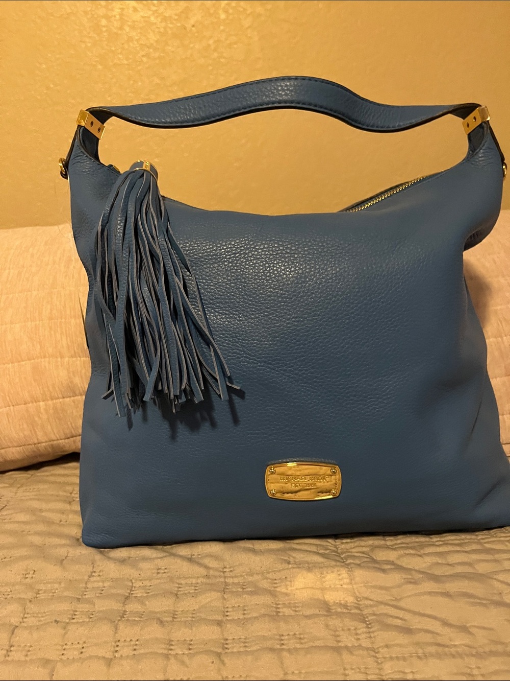 Michael Kors Blue Leather Hobo Bag with Tassel